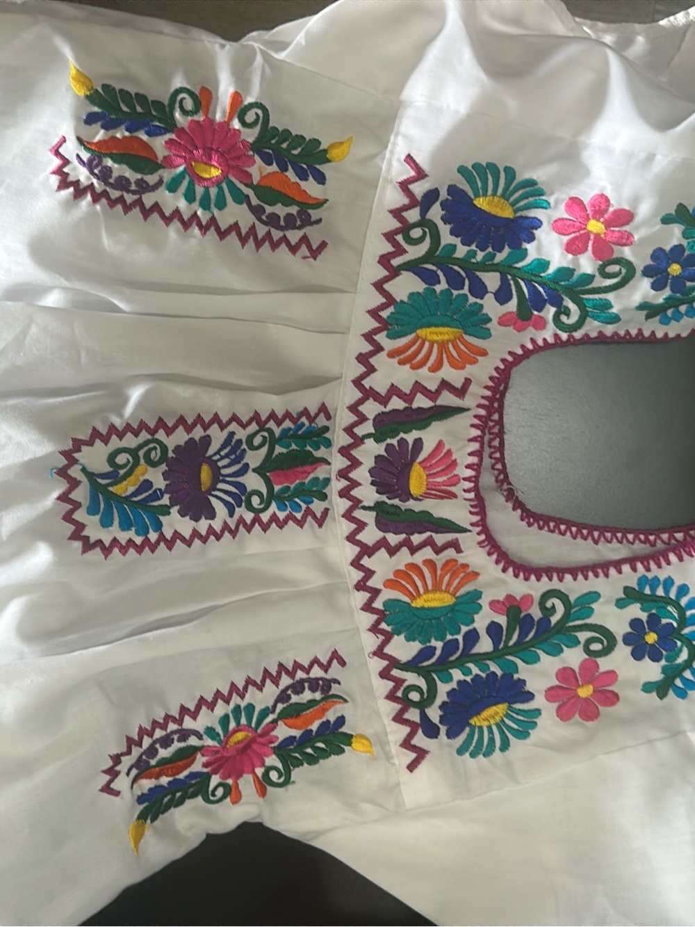 White Embroidered Kids Casual Dress with Multicolor Floral Accents
